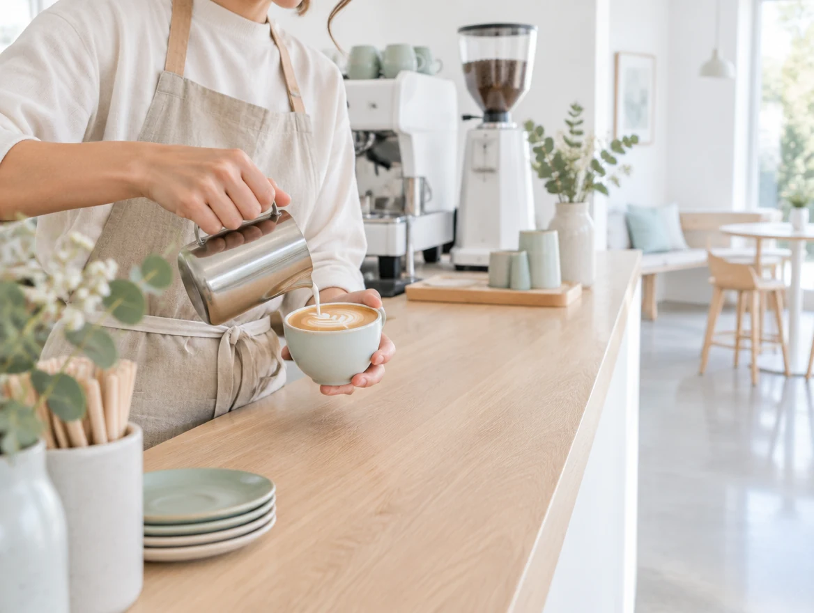 Barista sirviendo un café en una cafetería de especialidad